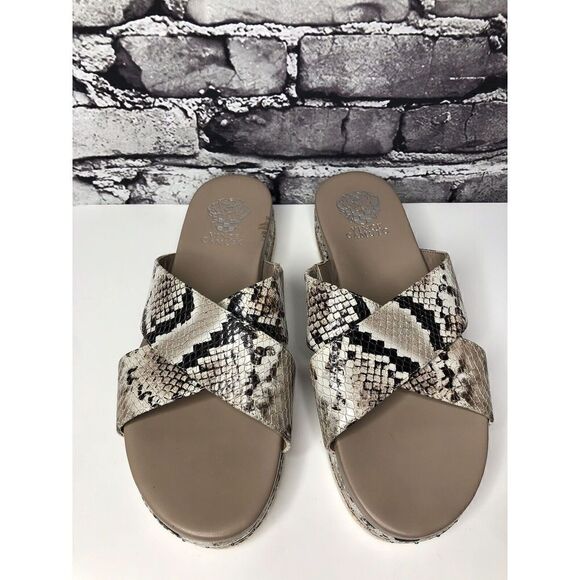 Vince Camuto Ravensie Taupe Leather SnakeSkin Flatform Sandals Women 10M US/42EU - Picture 5 of 16